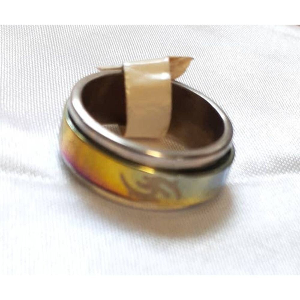 New Tag Dolphin Spinner Fidget Stress Ring Size 6 Rainbow Stainless Steel Band